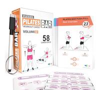 Flexies Pilates Bar Workout Cards - 58 Exercise Cards with Pilates Stick Work Out Postures, Instructions & Breathing Tips | Free Ring & Dry-Erase Marker to Create Your Customize Workout Planner Chart
