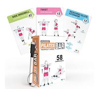 Flexies Pilates Bar Workout Cards - 58 Exercise Cards with Pilates Stick Work Out Postures, Instructions & Breathing Tips | Free Ring & Dry-Erase Marker to Create Your Customize Workout Planner chart