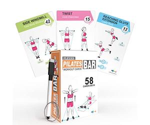 Flexies Pilates Bar Workout Cards - 58 Exercise Cards with Pilates Stick Work Out Postures, Instructions & Breathing Tips | Free Ring & Dry-Erase Marker to Create Your Customize Workout Planner Chart