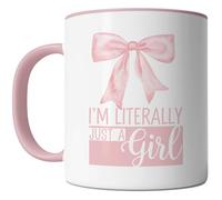 FLEXISAVVY Bow Mug - I'm Literally Just A Girl - Unique Pink Bow Girl Gift Idea For Mens and Womens White/Pink 11oz Ceramic Coffee Mug