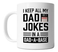 FLEXISAVVY Dad Jokes in A Dad-a-Base Mug - Dad Mug - Funny Father Daddy Idea for Mens White 11oz Ceramic Coffee Mug