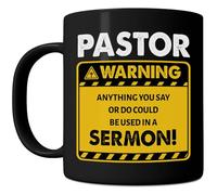 FLEXISAVVY Pastor Mug - Pastor Warning - Humor Pastor Christian Gift Idea For Mens and Womens Black 11oz Ceramic Coffee Mug