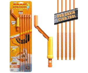 FlexiSnake Pro Drain Weasel Sink Snake Cleaner with New Molded Tip - 18″ - Drain Snake Clog Remover Tool with Rotating Handle & 5 Wand Refills - Easy to Use on Drains & Grates - Made in USA - 5-Pack