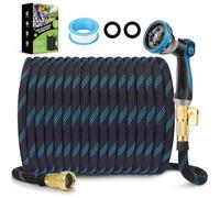 FlexiSolve Garden Hose 30 ft, NON-EXPANDABLE Ultra Lightweight Flexible Water Hose With 10-Pattern Thumb Nozzle, Leak-Proof, Kink-Free Hose, Durable 3750d Fabric & Extra Strong Connector, Hose Strap