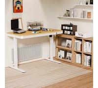 Flexispot Height Adjustable All In One Aesthetic Standing Desk With Drawer White Desk Frame 120X60Cm Maple Desktop