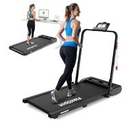 FlexiSpot Walking Pad Treadmill Under Desk Treadmill with Handle for Home Office, 1-10 km/h, 140 kg Load, LED Display, Remote Control, Non-Slip & Shock-Absorbing, Includes Lubricants, Blcak Plus