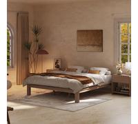 Flexispot Walnut King Size Solid Wood Bed Frame With Japanese Joinery, 150 X 200 Cm