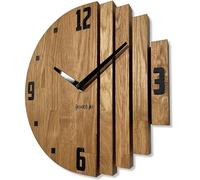 FLEXISTYLE Asymmetry Wall Clock Oak Bathroom Living Room Wood Modern Diameter without Ticking Noises Wood Look (Oak, 30 cm)