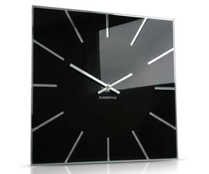 FLEXISTYLE Exact Square Wall Clock 30cm Diameter No Ticking Noise Modern Design Acrylic Glass and Acrylic Mirror for Living Room Bedroom (Black)