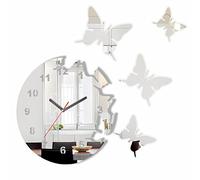 FLEXISTYLE Large Modern Wall Clock Butterfly Mirror Round 30 cm 3D DIY Living Room Bedroom Children's Room