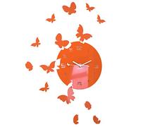 FLEXISTYLE Large Modern Wall Clock Butterfly Round 30 cm 15 Butterflies Living Room Bedroom Children's Room Product Made in the EU (Orange)