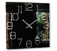 FLEXISTYLE large wall clock 50cm black high gloss acrylic mirror square for living room bedroom silent non ticking