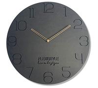 FLEXISTYLE large wall clock 50cm dark grey wooden clock hands sient non ticking unusual design for office living room bedroom