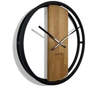 FLEXISTYLE large wall clock LOFT 50cm wooden interior oak black metal for living room bedroom silent non ticking
