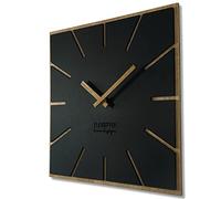 FLEXISTYLE Modern Large Wall Clock Square Wood Exact ECO Silent Living Room Bedroom Made in EU (Black, 40cm)