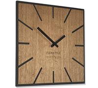 FLEXISTYLE Modern Square Large Wall Clock, Eco Wood, 40 cm, Silence, Wood Look, Oak, Living Room, Bedroom, Made in EU (Exact 40 cm)