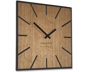 FLEXISTYLE Modern Square Large Wall Clock, Eco Wood, 40 cm, Silence, Wood Look, Oak, Living Room, Bedroom, Made in EU (Exact 40 cm)