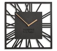 FLEXISTYLE Modern wall clock natural square 30cm wooden hands roman digits for living room bedroom silent non ticking