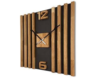 FLEXISTYLE square large wall clock 60cm Lamellas wooden clock oak silent for living room bedroom black XL