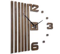 FLEXISTYLE Wall Clock DIY Wooden Oak Slats Large Wall Clock 3D Wall Clock Modern Design EKO Wall Clocks Wall Sticker Decoration Clocks for Office Living Room Bedroom (XXL 100 cm Brown, Black Hands)