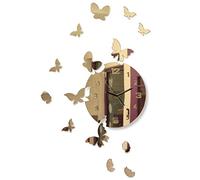 FLEXISTYLE z4g-0a Large Modern Wall Clock Butterfly Round 30 cm 15 Butterflies Living Room Bedroom Children's Room Product Made in the EU (Gold Mirror)