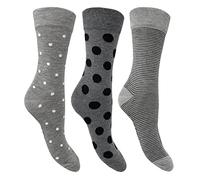 Flexitop Ladies - Bamboo Socks | 3 Pairs | U.K. Size 4-7 | Ladies grey spot design socks, soft hold, comfort, gentle grip, bamboo, cushioning socks