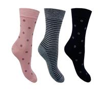 Flexitop Ladies - Bamboo Socks | 3 Pairs | U.K. Size 4-7 | Ladies soft hold, comfort, gentle hold, bamboo, cushioning socks (UK, Numeric, 4, 7, Regular, Regular, Pink/Spot/Stripe)