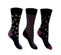 Flexitop Ladies - Bamboo Socks | 3 Pairs | U.K. Size 4-7 | Ladies soft hold, comfort, gentle hold, bamboo, cushioning socks (UK, Numeric, 4, 7, Regular, Regular, Woodland/Floral/Stripe)
