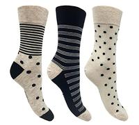 Flexitop Ladies design socks | 3 Pairs stripe/spot heart U.K. Size 4-7| soft hold comfort gentle grip socks.
