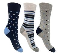 Flexitop Ladies design socks | 3 Pairs stripe/spot heart U.K. Size 4-7| soft hold comfort gentle grip socks.