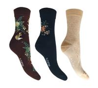 Flexitop Ladies - Fox/Floral Design Socks | 3 Pairs | U.K. Size 4-7 | Ladies Fox/Floral Design Socks, soft hold, comfort, gentle hold, cushioning socks