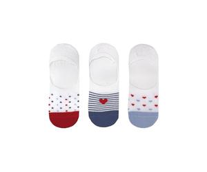 Flexitop Ladies Invisi Liners | 3 Pairs | U.K. Size 4-7| Ladies white no show sock, soft hold, comfortable, gentle grip, sport socks, cushioning (3PK LADIES HEART DESIGN INVISI LINERS)