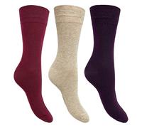 Flexitop Ladies Plain Socks | 3 Pairs | U.K. Size 4-7 | Ladies socks, soft hold, comfort ladies socks, gentle grip socks. (Burgundy/Oat/Purple)