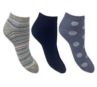 Flexitop Ladies spot/stripe design trainer liners Socks | 3 Pairs | U.K. Size 4-7| Ladies navy mix trainer liner socks, soft hold, comfort ladies socks, gentle grip socks, sport socks