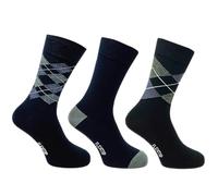 Flexitop Men's Black and Grey Argyle mixed design Socks | 3 Pairs | U.K. Size 6-11
