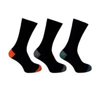 Flexitop Men's - Black Socks with Coloured Heel and Toe | 3 Pairs | U.K. Size 6-11 | Men's black socks, soft hold, comfort, soft grip socks