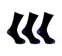 Flexitop Men's - Black Socks with Coloured Heel and Toe | 3 Pairs (UK, Numeric, 6, 11, Regular, Regular, Black/Teal/Purple/Blue)