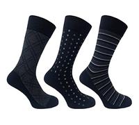 Flexitop Men's Mixed Design Socks | 3 Pairs | U.K. Size 6-11 | Men's black design socks, soft hold, comfort Men's socks, soft grip (Black Mixed Design)
