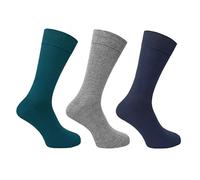 Flexitop Men's Socks | 3 Pairs | U.K. Size 6-11 | Men's socks, soft hold, comfort Men's socks, soft grip (Standard, Teal/Grey/Navy)