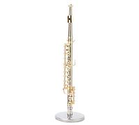 FLEXMAN 11cm Mini Gold Flute Model with Stand and Gift Box, Copper Flute Miniature Replica, Musical Instrument Model Decor Ornaments Gift for Music Lovers Friends