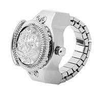 flexman Womens Watch Ring, Flip Up Cover Round Rose Flower Finger Watch, Stretchy Watchband Quartz Ring Watch for 1.9~2.4 Perimeter Finger (White)