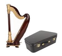 FLEXMAN Wooden Minature Harp,7.9 Inch Harp Model, Miniature Musical Instrument Replica with Case, Desktop Decoration, Christmas Dollhouse Ornament