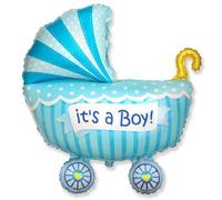 Flexmetal Baby Buggy Boy 35" Super Shape Foil Balloon Party Decoration, Suitable For Air Or Helium