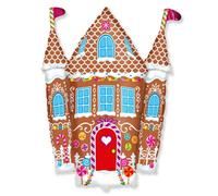 Flexmetal Candy Castle Gingerbread House 34" Super Shape Foil Balloon Christmas Party Decoration, Suitable For Air Or Helium