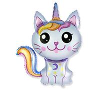 Flexmetal Cute Caticorn Supershape Foil Balloon 35" x 29" Suitable for Air or Helium Perfect Birthday Party Decoration (Blue)