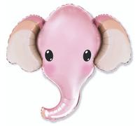 Flexmetal Elephant Head Pink 39" Super Shape Foil Balloon Party Decoration, Suitable For Air Or Helium
