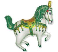 Flexmetal Fairground Horse Green 35" Super Shape Foil Balloon Party Decoration, Suitable For Air Or Helium