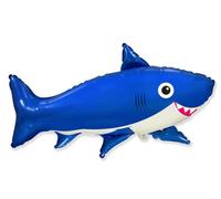 Flexmetal Happy Shark Super Shape Sealife Aquactic Fish Foil Balloons XL Large Children's Birthday Party Decoration Suitable for Air or Helium (Blue Happy Shark)