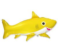 Flexmetal Happy Shark Super Shape Sealife Aquactic Fish Foil Balloons XL Large Children's Birthday Party Decoration Suitable for Air or Helium (Yellow Happy Shark)