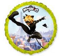 Flexmetal Miraculous Cat Noir 18" Round Foil Balloon Party Decoration, Suitable For Air Or Helium